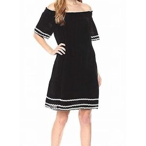 Michael Stars Black Gauze Off Shoulder Ric Rac Dress Medium